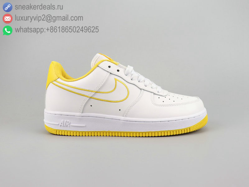 NIKE AIR FORCE 1 '07 LTHR WHITE YELLOW UNISEX SKATE SHOES